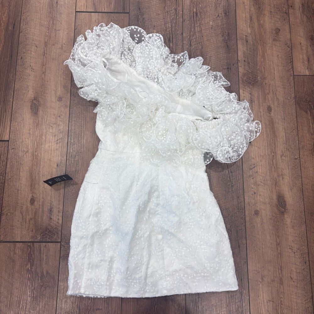 NWT Lulus Angelic Trend White Embroidered Ruffled One Shoulder Mini Dress Small - Picture 4 of 10
